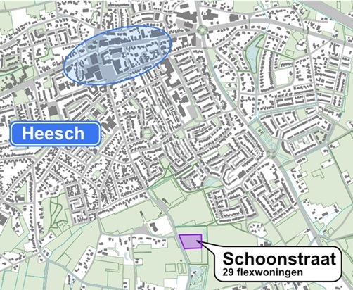 Plattegrond locatie flexwoningen Heesch Schoonstraat