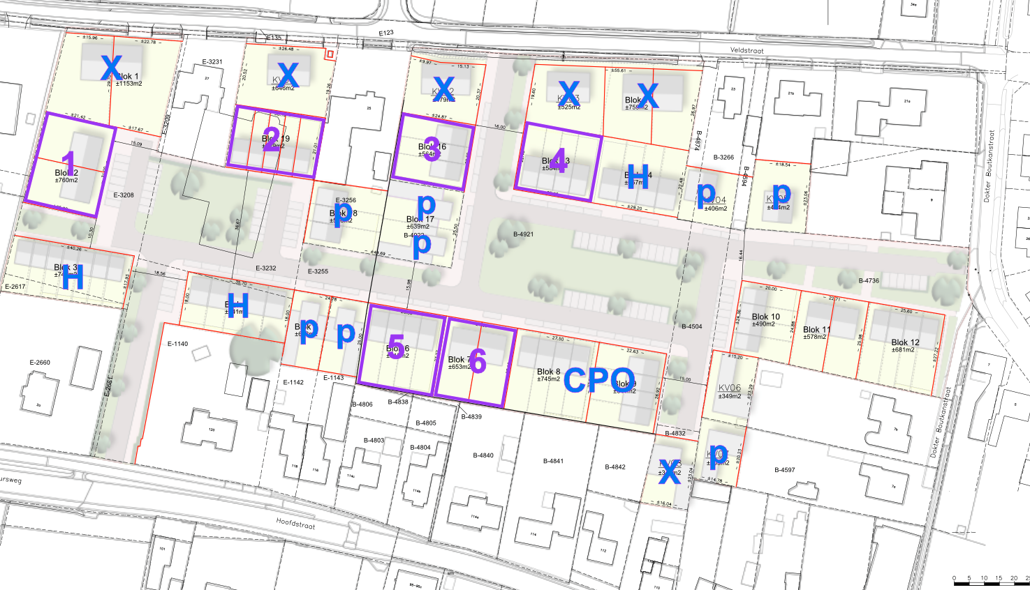 Plattegrond/kaart met typering woningen Heeswijkse Akkers