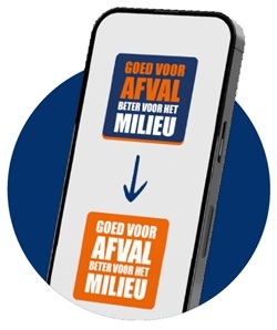 Afbeelding van een telefoon met de oude blauwe en nieuwe oranje app van de afvalstoffendienst