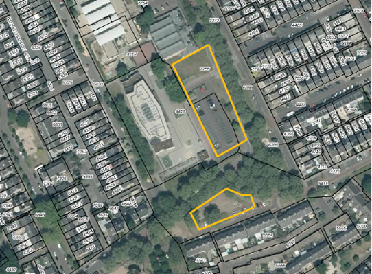 Tekening - Luchtfoto plangebied Heesch - Mozartlaan en Verdilaan